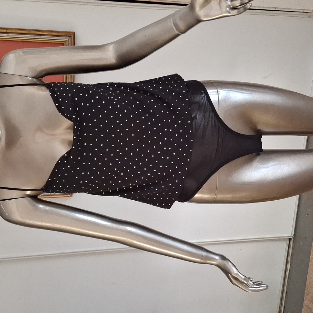 Vintage runway stretch crystline trimmed knit body suit